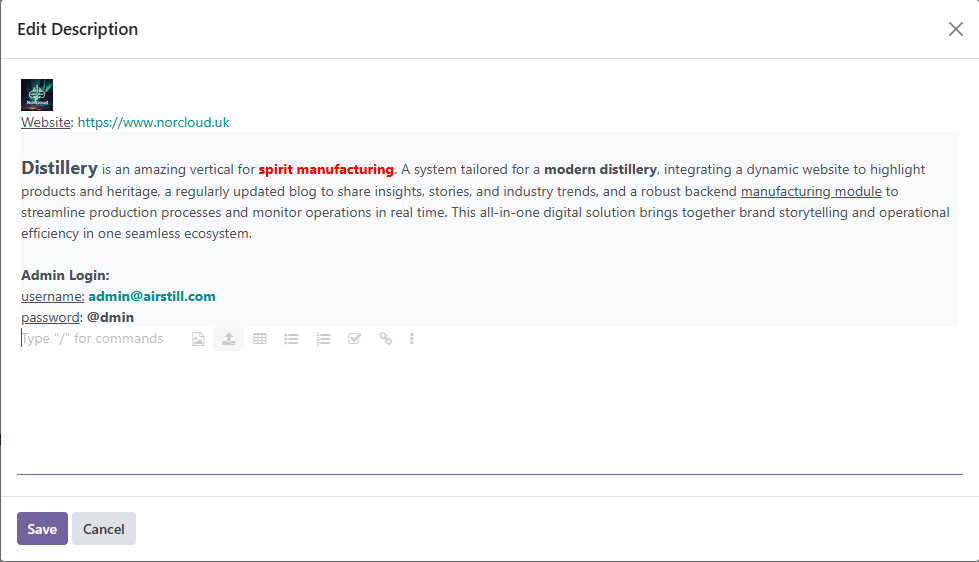The description editor