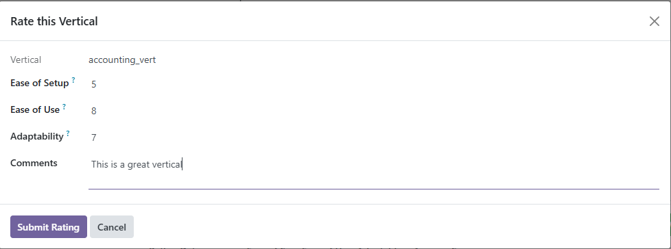 Placeholder: the rating form